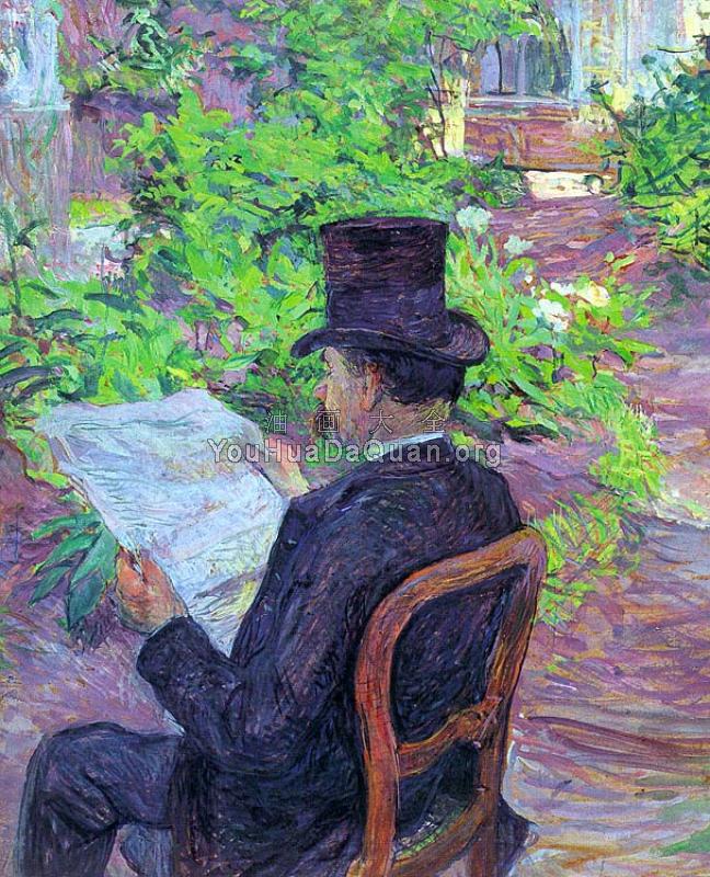 Desire Dihau Reading a Newspaper in the Garden - 亨利·德·土鲁斯·罗特列克